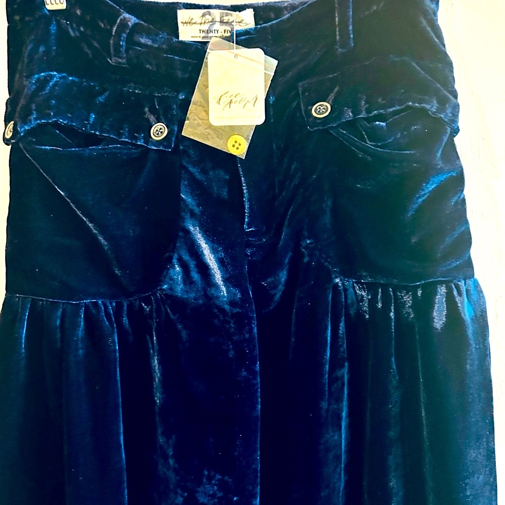 FREE PEOPLE NWT Host Pick 🎉 WE THE FREE VELVET LOTUS PANT BLUE Waist27 size 25 - Picture 9 of 10